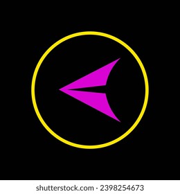 Arrow in cyberpunk style. An electrifying cyberpunk design with a bold arrow in circle intersects with a dynamic, crazy shape against a sleek black canvas. Vector illustration.