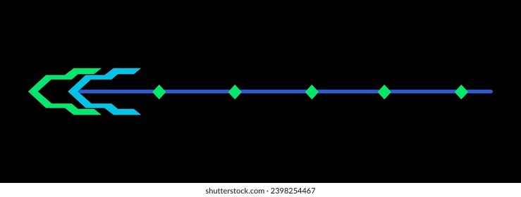 Arrow in cyberpunk style. An impressive cyberpunk visual where a bright, sleek arrow pierces a dynamic and crazy shape on a black canvas. Vector illustration.