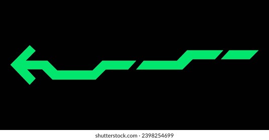 Arrow in cyberpunk style. A mesmerizing cyberpunk design featuring a bold, green arrow against a mysterious black backdrop within a chaotic, crazy shape. Vector illustration.