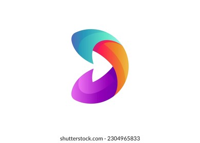 diseño 3D del logotipo de las letras flecha y D con gradiente de color