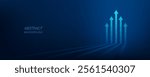 Arrow Up dark blue background with business growth graph chart. Digital technology fantastic design with graph trading stock finance increase. Five arrows moving up investment strategy to success.