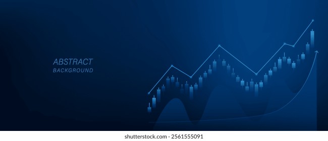 Arrow Up dark blue background with business growth graph chart. Digital technology fantastic design with graph trading stock finance increase. Featuring investment strategy to success