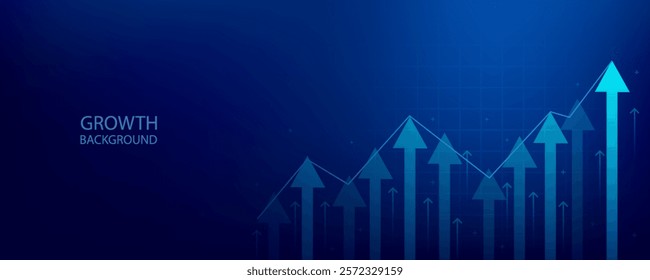 Arrow Up dark blue background with business success growth graph chart. Abstract arrow growing up graph blue vector background. Arrows moving up investment strategy to success.