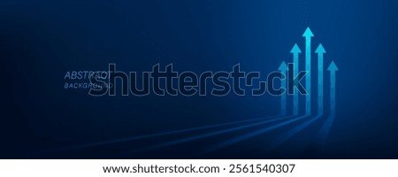 Arrow Up dark blue background with business growth graph chart. Digital technology fantastic design with graph trading stock finance increase. Five arrows moving up investment strategy to success.