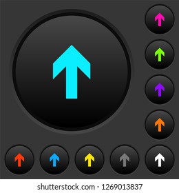 Up arrow dark push buttons with vivid color icons on dark grey background