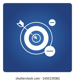 arrow dart and minus for financial target miss target concept in blue background