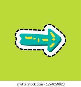 Arrow dash line flat color vector sticker. Pointer stitched frame hand drawn design element