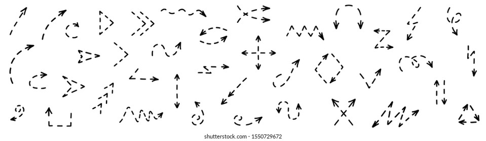 flecha dashed vectorial .arrow dashed doodle curva vectorial.arrow dashed vectorial dibujado a mano	