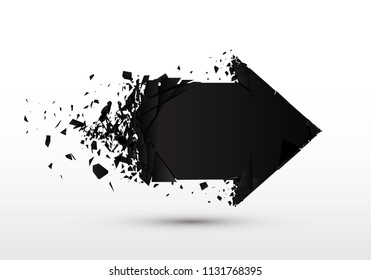 Arrow with debris isolated. 3d black sign with explosion effect. Motion vector illustration. svg