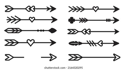 arrow decoration set with heart set.vector illustration