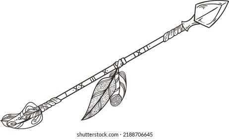 Flecha con plumas decorativas. Esbozo nativo de armas indias