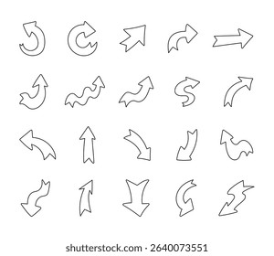 Arrow decorative outline line art set with hand drawn abstract navigation for decoration, design elements and motion direction in for yours illustration minimal creative graphic projects