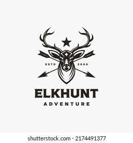 Arrow and Deer Elk head logo design. Elk Hunter logo vector on white background