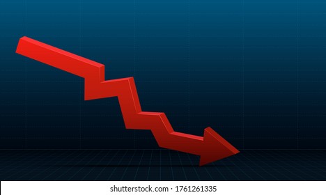The arrow depicting the concept of loss. A fall in a stock or financial market with an arrow representing it indicates a loss of money. Vector vector.