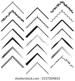 Arrow design collection. Black upward arrows. Geometric variations. Pointed shapes.