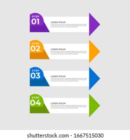 Arrow design elements with 4 options, steps, parts, stages. Minimal colorful numbered banner for workflow layout, diagram, chart, report, web design, presentation, plan, strategy, data visualization.