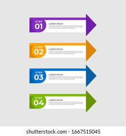 Arrow design elements with 4 options, steps, parts, stages. Minimal colorful numbered banner for workflow layout, diagram, chart, report, web design, presentation, plan, strategy, data visualization.