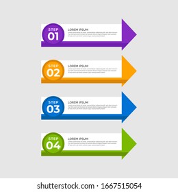 Arrow design elements with 4 options, steps, parts, stages. Minimal colorful numbered banner for workflow layout, diagram, chart, report, web design, presentation, plan, strategy, data visualization.