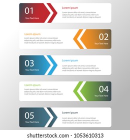 Arrow design elements for business infographics with red, orange blue, green  background . Vector template with 5 steps