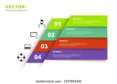 Arrow design elements for business infographics. Vector template with 4 steps, parts, options, stages. Colorful numbered banners for diagram, graph, report, presentation, chart, web design. SEO, signs