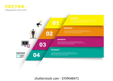 Arrow design elements for business infographics. Vector template with 4 steps, parts, options, stages. Colorful numbered banners for diagram, graph, report, presentation, chart, web design. SEO, signs