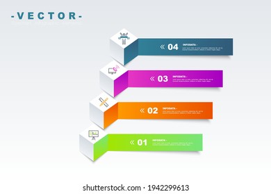 Elementos de diseño de flecha para infografías empresariales. Plantilla vectorial con 4 pasos, partes, opciones, etapas. Banners numerados coloridos para diagrama, gráfico, informe, presentación, gráfico, diseño web. SEO, señales