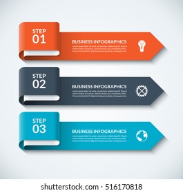 Arrow design elements for business infographics. Minimalistic template with 3 options, steps, parts. Can be used for web, diagram, graph, workflow layout, chart, report. Vector numbered banner