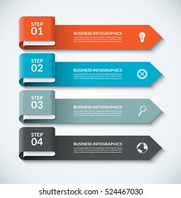 Arrow design elements for business infographics. Minimalistic template with 4 options, steps, parts. Can be used for web, diagram, graph, workflow layout, chart, report. Vector numbered banner