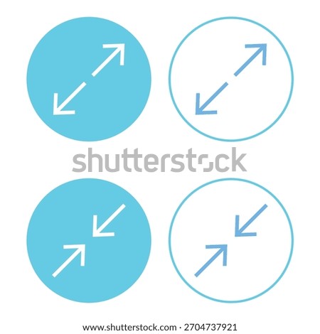 arrow design graphic in tools zoom icon Stock Vector minimize icon arrow meeting point, rally compact size small scale arrow icons . shrink icon resize in arrow . zoom out, ZOOM IN icons
