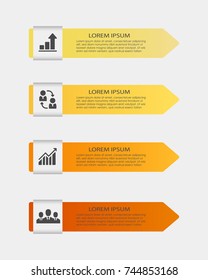 Arrow design template with 4 options, steps, parts. Can be used for web design, vertical chart or graph, step options, business report. Vector illustration