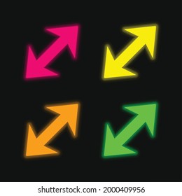 Arrow Diagonal With Two Points To Opposite Directions four color glowing neon vector icon