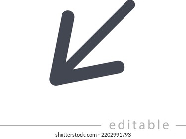 Pfeil diagonal in die untere linke Ecke, zeileneditierbares Symbol für Webdesign