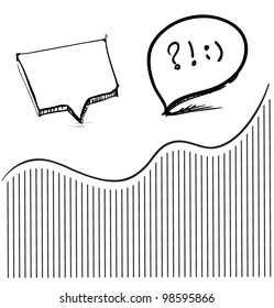 Arrow diagram chart and speech bubbles.  Hand drawing sketch vector illustration