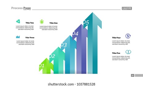 Arrow diagram with five steps. Bar chart, step diagram, slide template. Creative concept for infographics, presentation, project, report. Can be used for topics like business, analysis, accounting