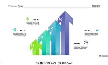 Arrow diagram with four steps. Bar chart, step diagram, slide template. Creative concept for infographics, presentation, project, report. Can be used for topics like business, analysis, accounting