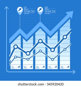 Arrow up diagram, infographic elements on blue, vector illustration