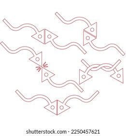 flecha de diferente estilo de ilustración vectorial las flechas rojas se cruzan entre sí. la flecha se golpea entre sí. diseño de arte de línea