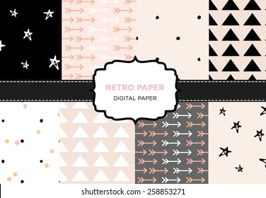 Arrow digital paper / Backgrounds blog / Digital pack / Scrapbooking pack / Retro Style / Printable / Holiday Clip Art / for invites. Arrow pattern, stars pattern, geometric pattern.