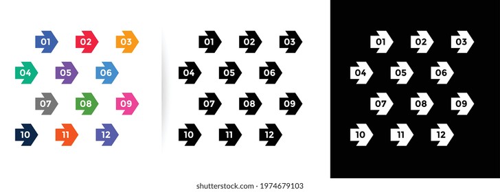 arrow direction bullet points numbers set