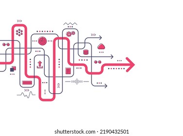 Arrow direction communication visualization connection concept. Technology data array visual for web, banner. Vector illustration