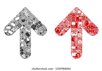 Arrow Direction composition icons combined for bigdata purposes. Vector arrow direction mosaics are organized from computer, calculator, connections, wi-fi, network icons into abstract patterns.