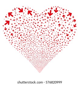 Arrow Direction fireworks with heart shape. Vector illustration style is flat red iconic symbols on a white background. Object salute combined from confetti pictograms.