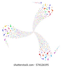 Arrow Direction fireworks swirl rotation. Vector illustration style is flat bright multicolored iconic symbols on a white background. Object whirlpool constructed from random icons.