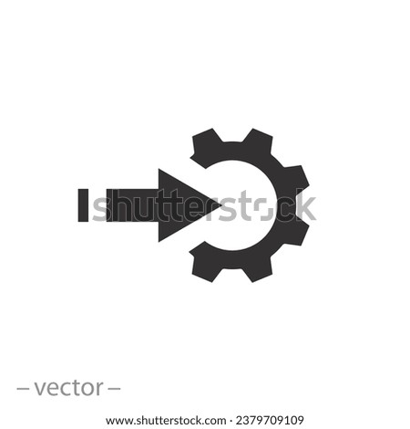 arrow direction to gear icon, industrial integration, technology modernization, flat web symbol on white background - vector illustration