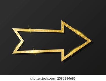 Arrow direction. Golden premium design with shiny elements on black background. Flat vector illustration, icon with empty copy space