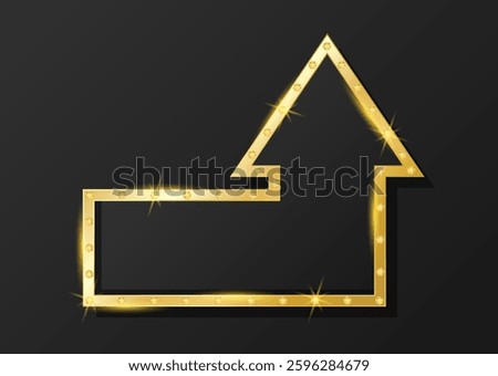 Arrow direction. Golden premium design with shiny diamonds on black background. Flat vector illustration, emblem with empty copy space