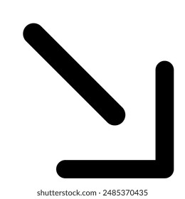 arrow direction icon to the bottom right in black on a white background