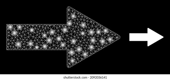 Arrow direction icon and glowing net mesh arrow direction model with sparkle spots. Illuminated model done using arrow direction vector icon and triangulated mesh. Glowing frame arrow direction,