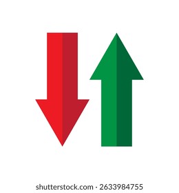 Arrow direction icon. Red green arrows. Up down movement. Vector indicator shape.
