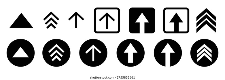 Up Arrow Direction Icon Set. Minimal Navigation and Upload Symbols.